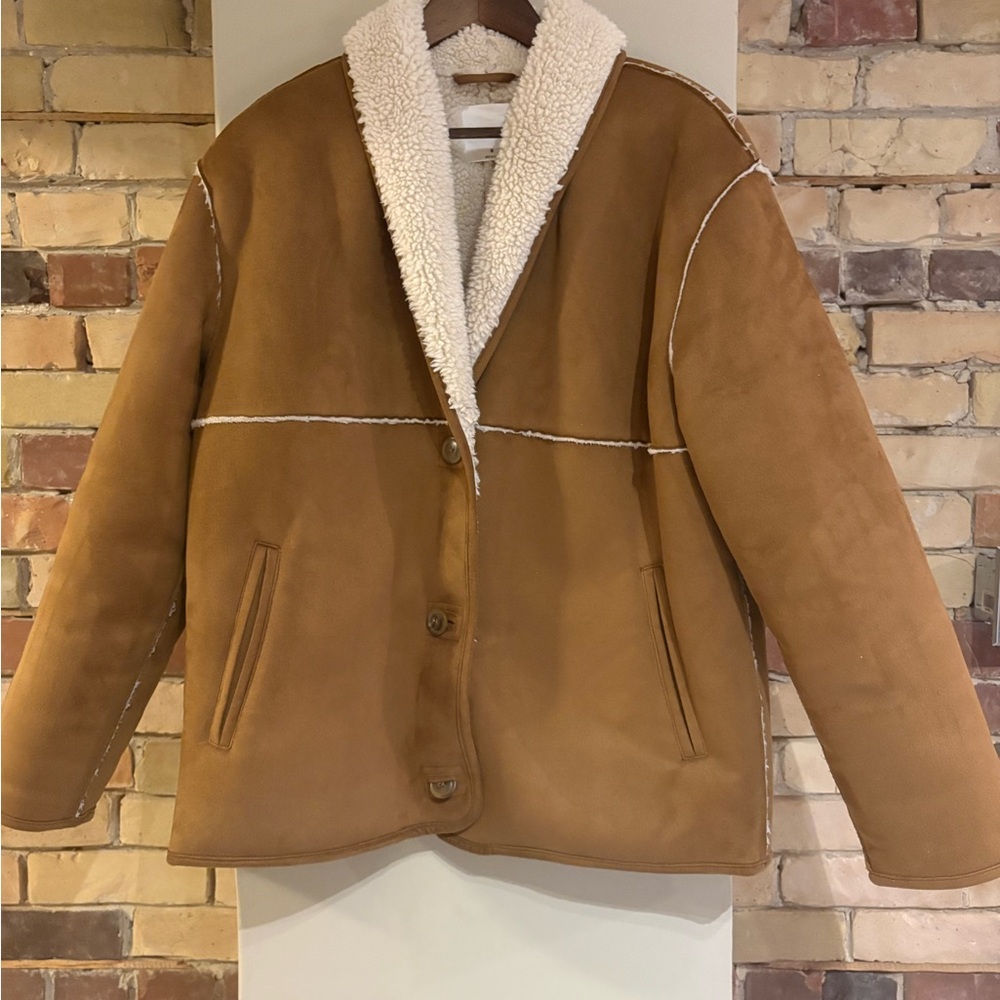Wilfred Free Deanna Sherpa Jacket (Aritzia) Camel Faux Suede – Size M